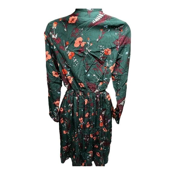 Floral Dress‎ Women’s M Green Modest Long Sleeve Pleated Elastic Waist - Picture 12 of 16